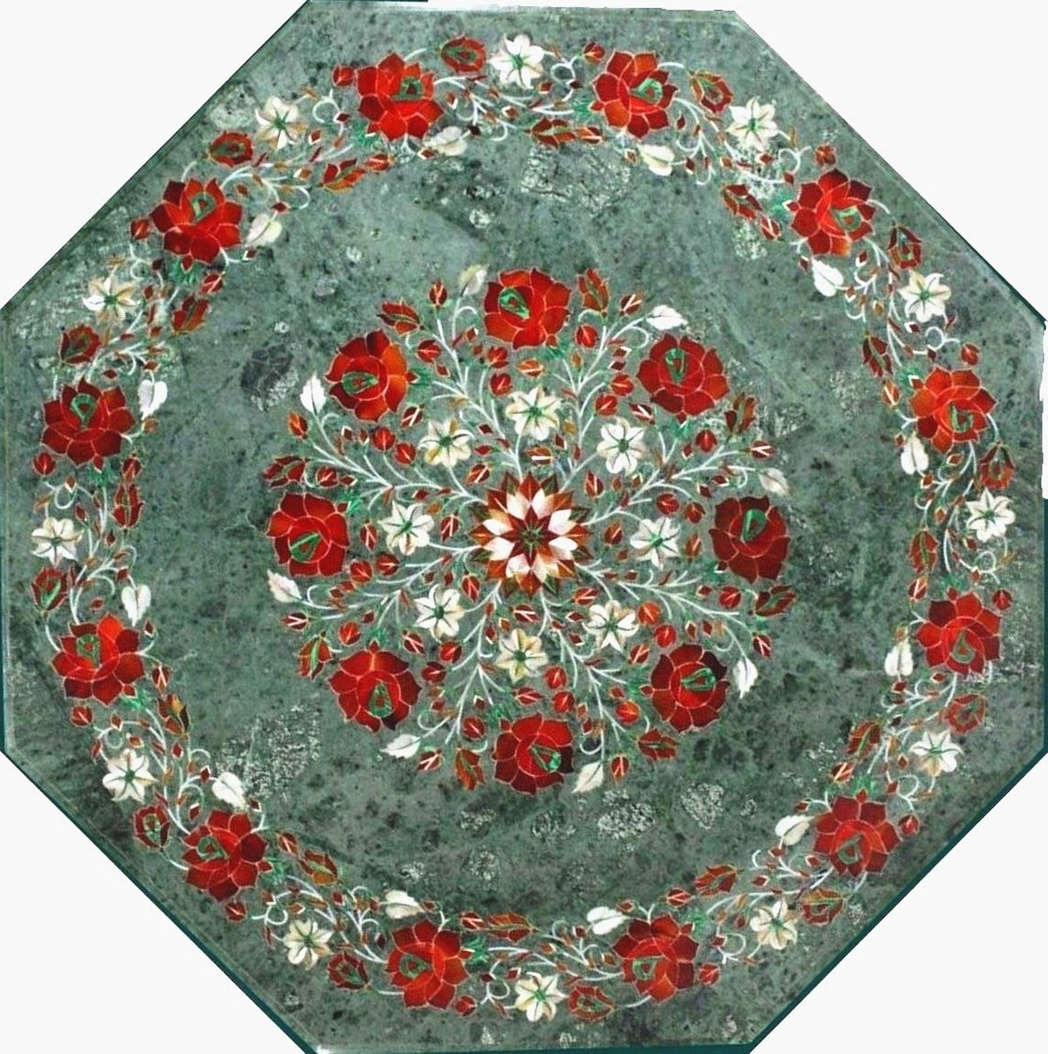 Octagon Table Top, Green Table Top, Marble Inlaid Table Top