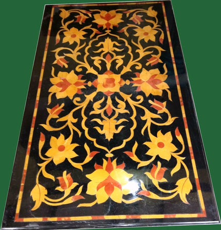 Floral Art Table Top, Dining Table Top, Black Table Top