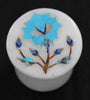 2.5 Inches Round Marble Trinket Box with Classy Look Turquoise Stone Inlay Work Multi Purpose Box