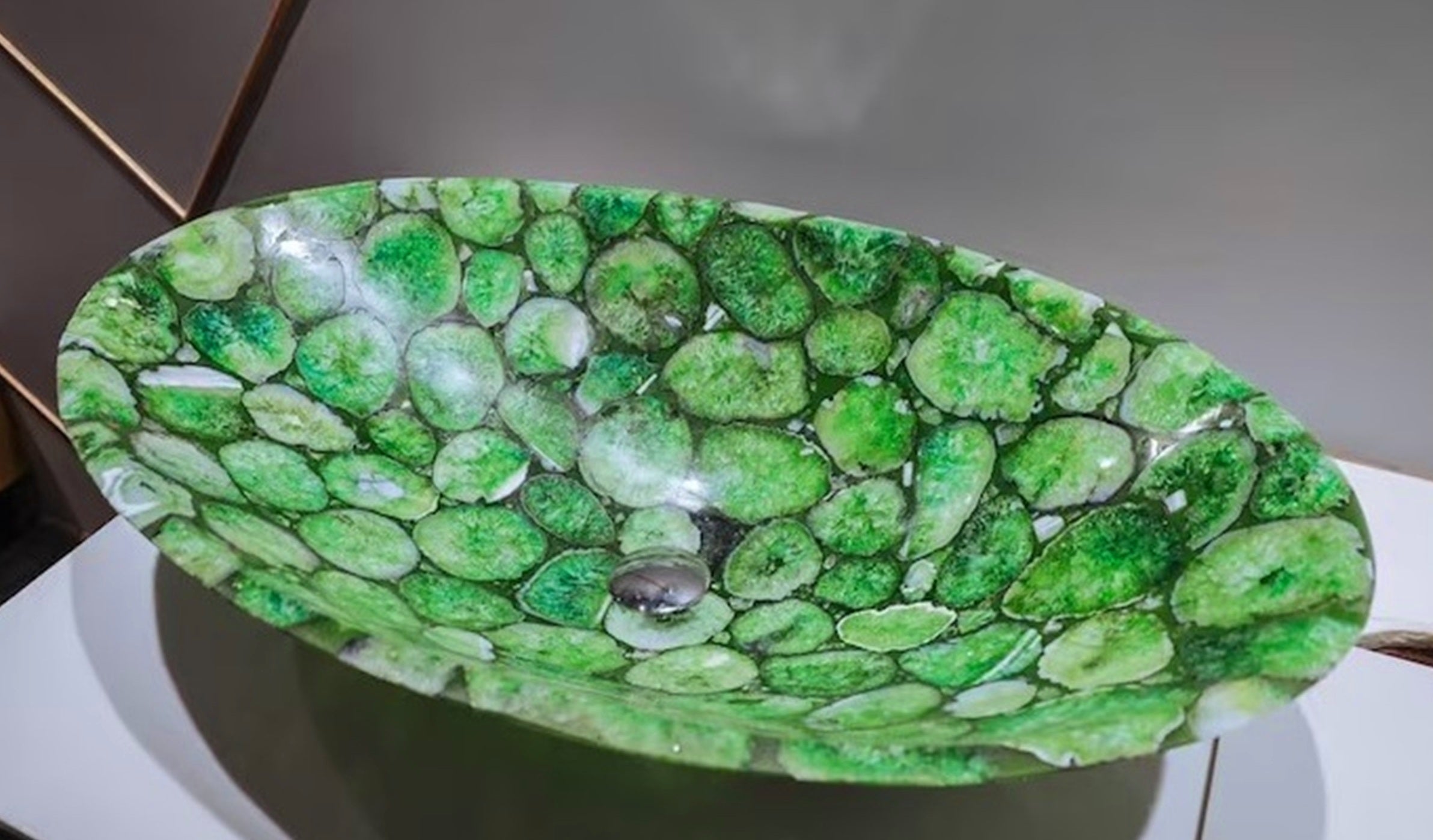 Oval Green Agate Vessel , Agate Kitchen Sink 