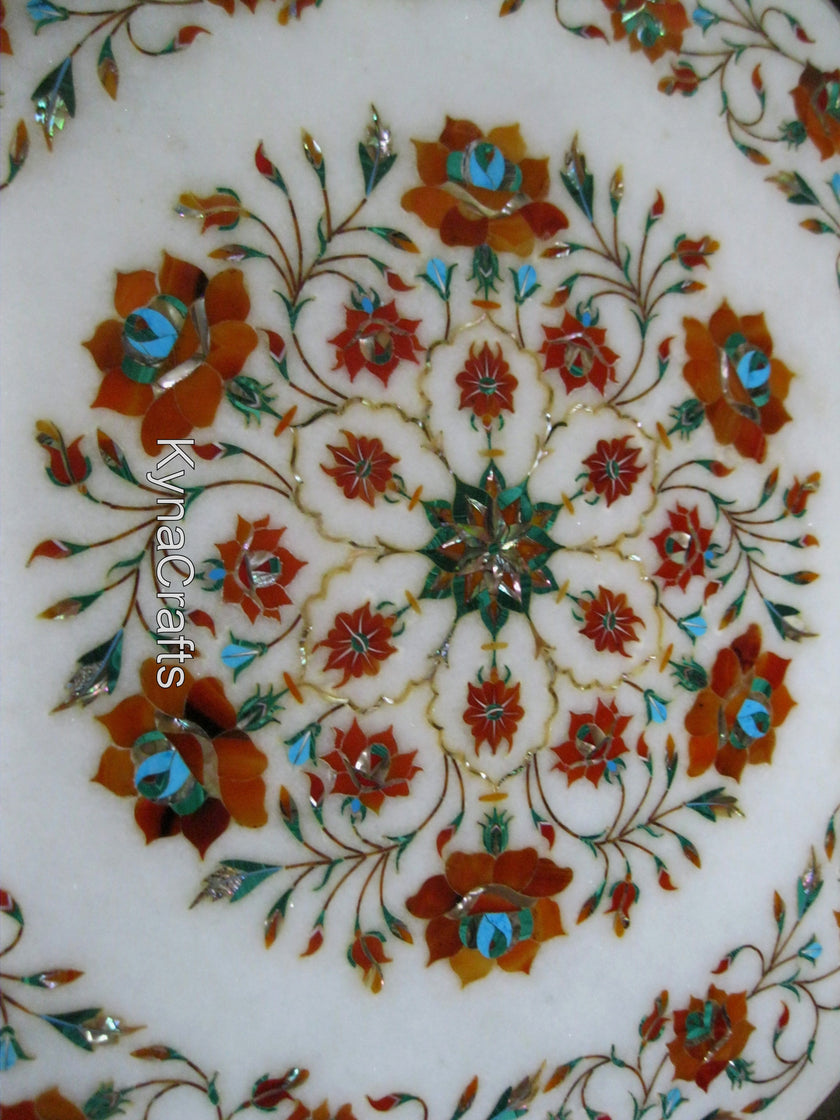 Inlay Table Top, White Marble Table , Corner Table Top