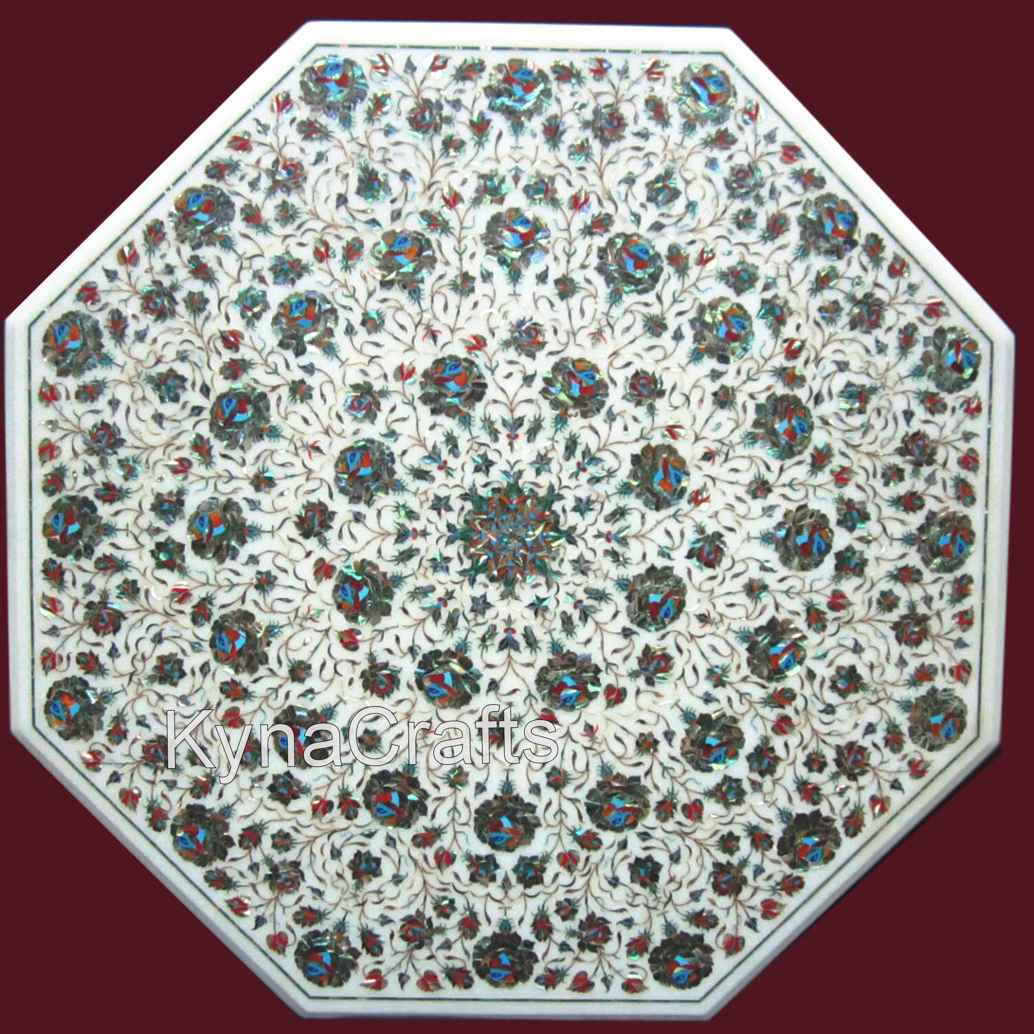 Octagon Table Top, White Table Top, Floral Art Table Top